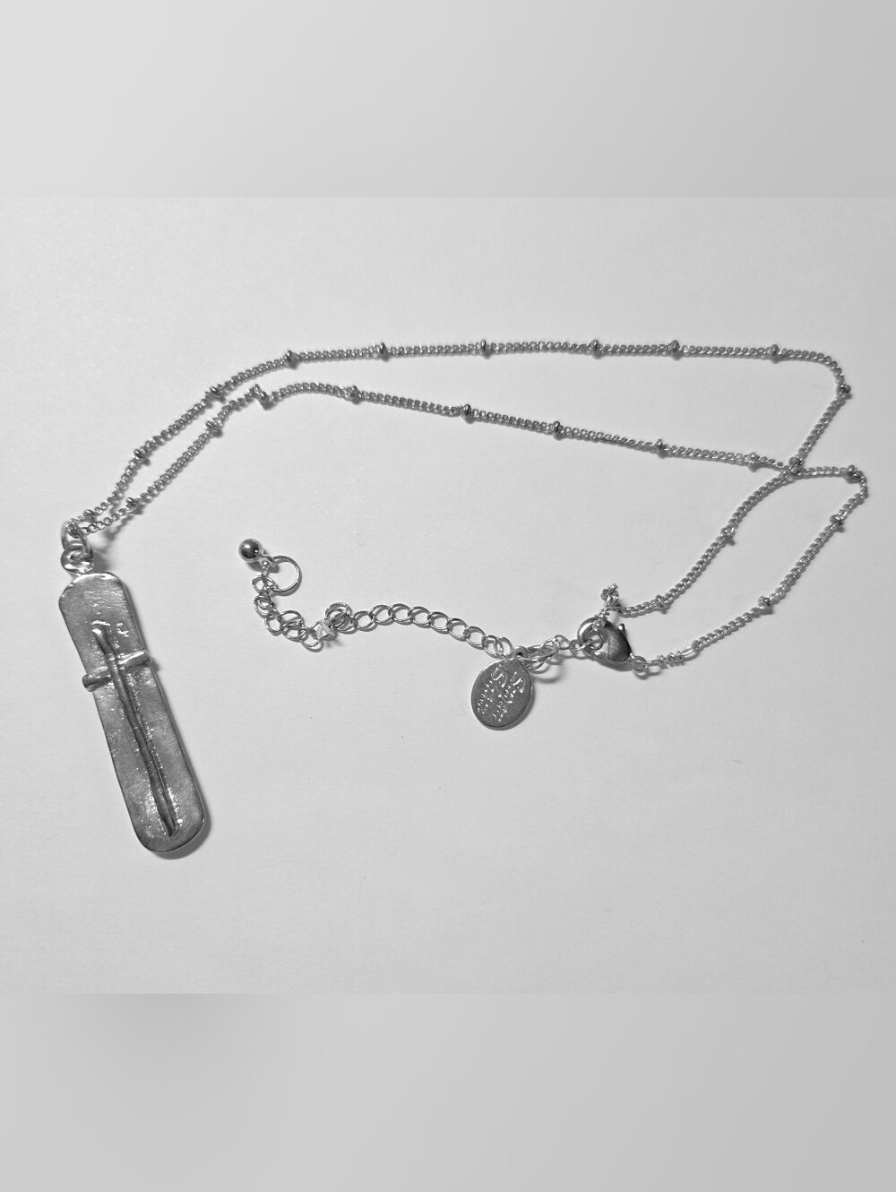 Susan Shaw Handcrafted Silvertone Bar Cross Necklace